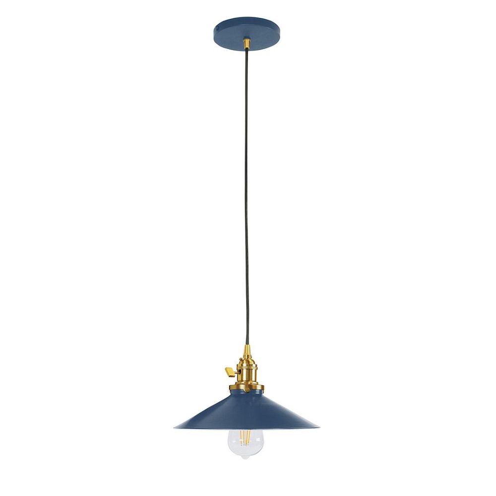 Montclair Lightworks PEB404-50-91-C16 10" Uno Pendant, Navy Mini Tweed Fabric Cord With Canopy, Navy With Brushed Brass Hardware